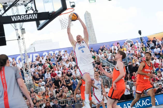 June 6, 2026, Warsaw, Masovian Voivodeship, Poland: Serbia s NENAD NERANDZIC (5) dunking during a FIBA 3x3 Basketball World Cup men s quarter-final game between Serbia and Netherlands in Warsaw, Poland. Warsaw Poland - ZUMAk204 20260606_zip_k204_023 Copyright: xRomanxKozielx