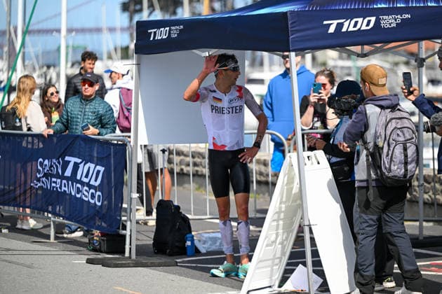 Sokin Escape From Alcatraz Triathlon - T100 San Francisco 2026 SAN FRANCISCO, CA - JUNE 6: Lasse Nygaard Priester wins second place during The Sokin Escape From Alcatraz Triathlon at Marina Blvd in San Francisco, California, United States on June 6, 2026. Tayfun Coskun Anadolu California United States. Editorial use only. Please get in touch for any other usage.  Copyright: x2026xAnadoluxTayfunxCoskunx