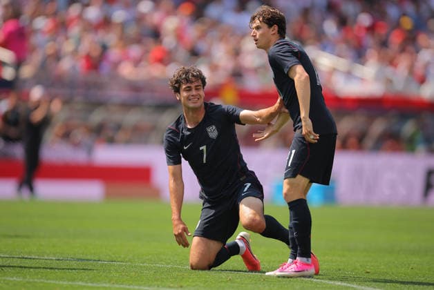 CHICAGO, IL - JUNE 06: Giovanni Reyna 7 of the United States and Brenden Aaronson 11 of the United States lo during a friendly match between Germany on June 6, 2026 at Soldier Field in Chicago, Illinois. (Photo by Melissa Tamez Icon Sportswire) SOCCER: JUN 06 USA vs Germany EDITORIAL USE ONLY Icon260606016