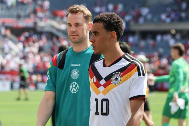 CHICAGO, USA - June 6: Manuel Neuer (1 Germany) and Jamal Musiala (10 Germany) are seen after the International Friendly, Länderspiel, Nationalmannschaft game between the US Men’s national team, Nationalteam and Germany at Soldier Field on Saturday, June 6 in Chicago, USA  Copyright: xShainaxBenhiyoun SPPx Sportspressphoto_SPR162078