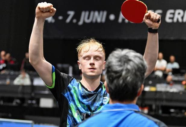 Andre Bertelsmeier fends off five match points against Dimitrij Ovtcharov and reaches the semi-finals of the German Championships for the first time Andre Bertelsmeier fends off five match points against Dimitrij Ovtcharov and reaches the semi-finals of the LOTTO Thüringen TT Finals 2026 in Erfurt German Championships for men and women on June 6, 2026 at Messe Erfurt Erfurt Messe Erfurt Thuringia Germany