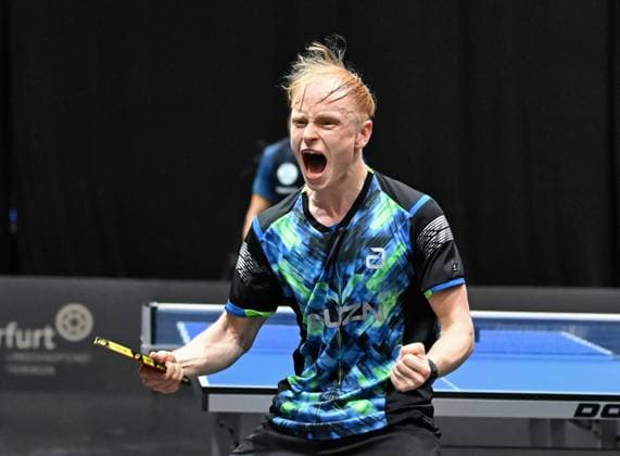 Andre Bertelsmeier fends off five match points against Dimitrij Ovtcharov and reaches the semi-finals of the German Championships for the first time Andre Bertelsmeier fends off five match points against Dimitrij Ovtcharov and reaches the semi-finals of the LOTTO Thüringen TT Finals 2026 in Erfurt German Championships for men and women on June 6, 2026 at Messe Erfurt Erfurt Messe Erfurt Thuringia Germany