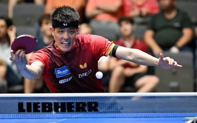 Dang Qiu from Borussia Düsseldorf is in the DM semi-finals Dang Qiu from Borussia Düsseldorf is in the DM semi-finals LOTTO Thüringen TT Finals 2026 in Erfurt German Championships for men and women on June 6, 2026 at Messe Erfurt Erfurt Messe Erfurt Thuringia Germany