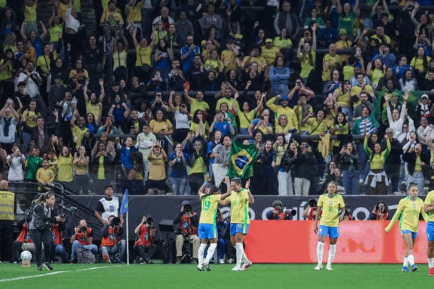 SAO PAULO, BRAZIL - JUNE 06: Taina Maranhao of Brazil celebrates after scoring the team s first goal during the International Friendly, Länderspiel, Nationalmannschaft match between Brazil and United States at Neo Quimica Arena on June 06, 2026 in Sao Paulo, Brazil. (Photo by Marco Buenavista Sports Press Photography)  Copyright: xMarcoxBuenavista SportsxPressxPhotox Sportspressphoto_SPR162230