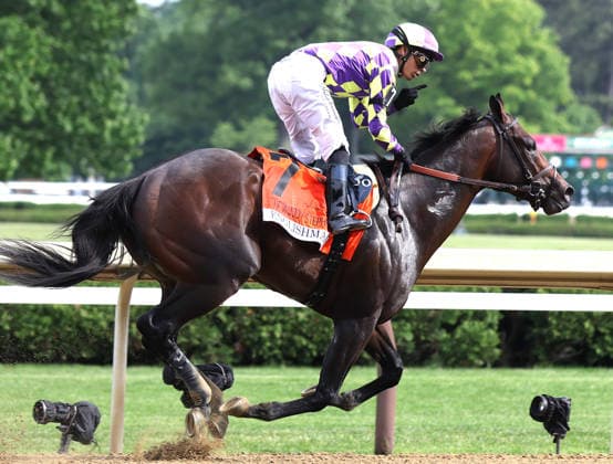 Englishman, ridden by Jose Ortiz, wins the Woody Stephens handicap in Saratoga Springs, NY, on Belmont day here. June 6, 2026, photo by Mark Abraham UPI  SAR20260606101 MARKxABRAHAM