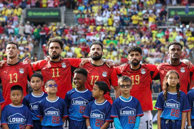 June 6, 2026: Egyptian players sing the Egyptian national anthem prior to the International Friendly, Länderspiel, Nationalmannschaft soccer match between Egypt and Brazil at Huntington Bank Field in Cleveland, Ohio. CSM SOCCER 2026: Egypt Vs Brazil JUN 6  - ZUMAc04_ 20260606_zma_c04_034 Copyright: xBrianxFisherx
