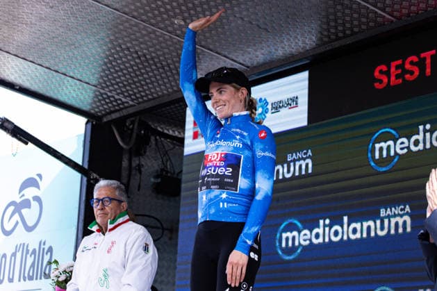 37th Giro d Italia Women 2026 - Stage 8 Demi Vollering of FDJ UNITED - SUEZ wears the Blue Jersey after Stage 8 of the 37th Giro d Italia Women, a 106km stage reduced to Colle delle Finestre GPM due to ice fall risk, from Rivoli to Sestriere, in Italy, on June 6, 2026. Sestriere Italy  Copyright: xTommasoxBerardix originalFilename:berardi-37thgiro260606_npLBg.jpg