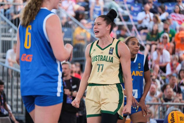 June 6, 2026, Warsaw, Masovian Voivodeship, Poland: Australia s EMMA CLARKE (77) yells in joy after victory in a FIBA 3x3 Basketball World Cup women s quarter-final game between Australia and Ukraine in Warsaw, Poland. Basketball 2026: FIBA 3x3 World Cup Women s Quarterfinal: Australia 21:10 Ukraine  - ZUMAk204 20260606_zip_k204_050 Copyright: xRomanxKozielx