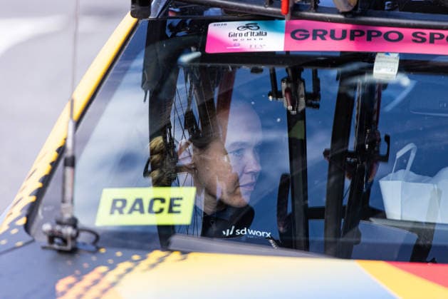 37th Giro d Italia Women 2026 - Stage 8 Anna Van Der Breggen of TEAM SD WORX - PROTIME exits the team car after the transfer from Colle delle Finestre following Stage 8 of the 37th Giro d Italia Women, a 106km stage reduced to Colle delle Finestre GPM due to ice fall risk, from Rivoli to Sestriere, in Italy, on June 6, 2026. Sestriere Italy  Copyright: xTommasoxBerardix originalFilename:berardi-37thgiro260606_npqgT.jpg