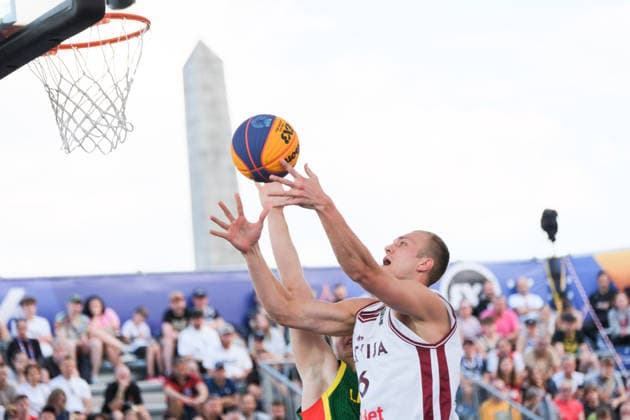 June 6, 2026, Warsaw, Masovian Voivodeship, Poland: Latvia s FRANCIS LACIS (6) in action during a FIBA 3x3 Basketball World Cup men s quarter-final game between Latvia and Lithuania in Warsaw, Poland. Basketball 2026: FIBA 3x3 World Cup Men s Quarterfinal: Latvia 22:13 Lithuania  - ZUMAk204 20260606_zip_k204_054 Copyright: xRomanxKozielx