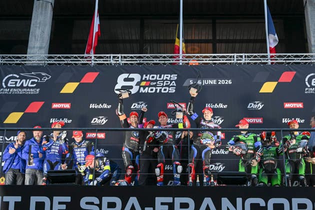 MOTO : 8Heures de Spa-Francorchamps - championnat FIM EWC 2026 - 06 06 2026 winner of the 8H SPA Motos 2026, the second round of the 2026 FIM EWC Championship, at the Spa-Francorchamps circuit in Francorchamps, Belgium, from June 5 to 6, 2026, Bmw Motorrad World Endurance Team (BEL) Bmw M 1000 Rr Formula EWC, driven by Markus Reiterberger (DEU) Steven Odendaal (ZAF) Michael Van Der Mark (NLD) EWC category podium : First : 37 Markus Reiterberger (DEU), Steven Odendaal (ZAF) Michael Van Der Mark (NLD) Second : 1 Karel Hanika (CZE), Marvin Fritz (DEU), Leandro Mercado (ARG) Third : 11 Roman Ramos Alvaro (ESP), Christian Gamarino (ITA), GrÃ gory Leblanc (FRA) FRANCORCHAMPSBelgium  Copyright: xMPSxAGENCYx