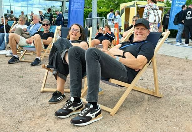 Mens national coach Jörg Roßkopf chills out at outdoor table tennis as part of the German Table Tennis Finals The 1st German Outdoor Table Tennis Championships as part of the LOTTO Thüringen TT Finals at Messe Erfurt 6 June The first title fights of the outdoor communities were opened by Germanys 1989 table tennis world champion, the current mens national coach Jörg Roßkopf, here chilling outdoors with his wife Sabine Erfurt Messe Erfurt Thüringen Germany