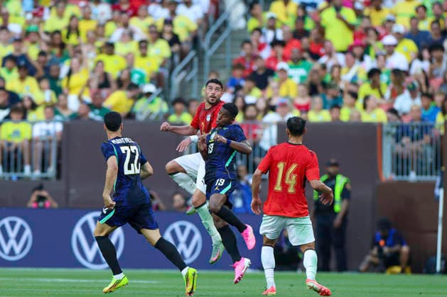 SOCCER 2026: Egypt Vs Brazil JUN 6 June 6, 2026: Egypt defender Yasser Ibrahim (2) and Brazil forward Kendrick (19) fight for a header during the second half of the International Friendly, Länderspiel, Nationalmannschaft soccer match between Egypt and Brazil at Huntington Bank Field in Cleveland, Ohio. Brian Fisher CSM (Credit Image: Â Brian Fisher Cal Media) Cleveland Ohio United States of America EDITORIAL USE ONLY Copyright: xx ZUMA-20260606_zma_c04_061.jpg BrianxFisherx csmphotothree493358