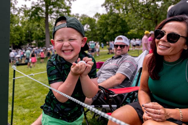 June 6, 2026, Dublin, Ohio, U.S: Cain, a young patron, shows off the ball he got from one of the players duringthe third round of The Memorial Tournament at Muirfield Village Golf Club, Dublin, Ohio. Dublin U.S - ZUMAs304 20260606_zaf_s304_128 Copyright: xScottxStuartx