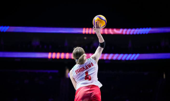 Team Japan Mayu Ishikawa serves against Team Germany during their womens Volleyball Nations League (VNL) match on June 6, 2026 in Quebec City, Canada. Noxthirdxpartyxsales  aflo_333529410 MathieuxBelangerx