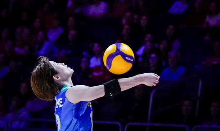 Team Japan Satomi Fukudome returns a shot against Team Germany during their womens Volleyball Nations League (VNL) match on June 6, 2026 in Quebec City, Canada. Noxthirdxpartyxsales  aflo_333529424 MathieuxBelangerx