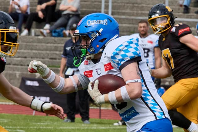 German Football League GFL , Munich Cowboys vs Allgäu Comets, Munich Cowboys, Allgäu Comets, 2026 06 06 in München Städtisches Stadion an der Dantestraße Dantestation KING David Allgäu Comets DB Nr19 ALC19 sportworld München Städtisches Stadion an der Dant Bayern Germany
