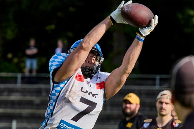 German Football League GFL , Munich Cowboys vs Allgäu Comets, Munich Cowboys, Allgäu Comets, 2026 06 06 in München Städtisches Stadion an der Dantestraße Dantestation QUIGLEY Gabriel Allgäu Comets WR Nr7 ALC7 sportworld München Städtisches Stadion an der Dant Bayern Germany