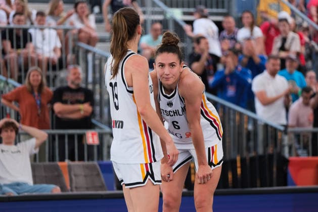 June 6, 2026, Warsaw, Masovian Voivodeship, Poland: Germany s MARIE REICHERT (6) and BRITTA CHRISTIN DAUB (19) contemplate defeat at the end of a FIBA 3x3 Basketball World Cup women s quarter-final game between Germany and Azerbaijan in Warsaw, Poland. Basketball 2026: FIBA 3x3 World Cup Women s Quarterfinal: Azerbaijan 18:16 Germany  - ZUMAk204 20260606_zip_k204_082 Copyright: xRomanxKozielx