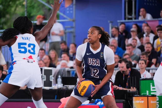 June 6, 2026, Warsaw, Masovian Voivodeship, Poland: USA s MIKAYLAH WILLIAMS (12) and France s MARIE MANE (53) in action during a FIBA 3x3 Basketball World Cup women s quarter-final game between France and USA in Warsaw, Poland. Basketball 2026: FIBA 3x3 World Cup Women s Quarterfinal: United States 18:16 France  - ZUMAk204 20260606_zip_k204_090 Copyright: xRomanxKozielx