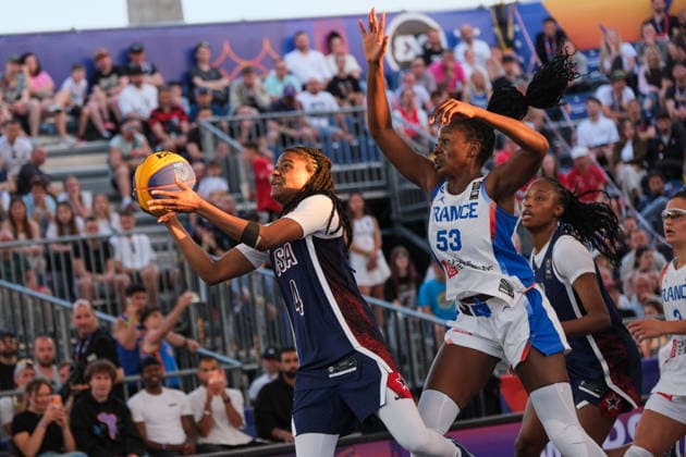 June 6, 2026, Warsaw, Masovian Voivodeship, Poland: France s MARIE MANE (53) and USA s MILAYSIA FULWILEY (4) in action during a FIBA 3x3 Basketball World Cup women s quarter-final game between France and USA in Warsaw, Poland. Warsaw Poland - ZUMAk204 20260606_zip_k204_092 Copyright: xRomanxKozielx