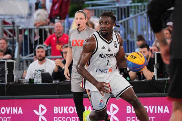 June 6, 2026, Warsaw, Masovian Voivodeship, Poland: Germany s DENZEL AGYEMAN (1) in action during a FIBA 3x3 Basketball World Cup men s quarter-final game between Germany and Austria in Warsaw, Poland. Basketball 2026: FIBA 3x3 World Cup Men s Quarterfinal: Germany 21:19 Austria  - ZUMAk204 20260606_zip_k204_117 Copyright: xRomanxKozielx