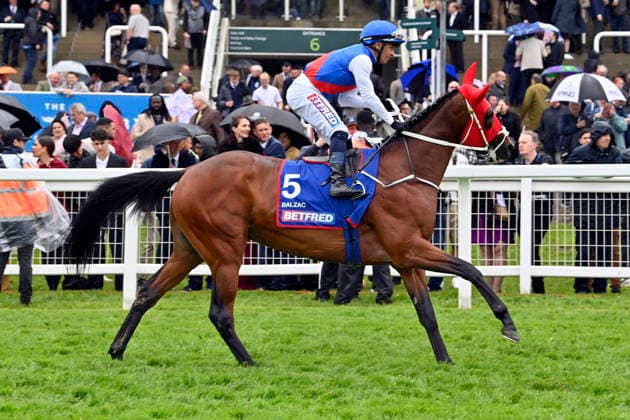 06 06 2026, Epsom, Surrey, GBR Balzac with Silvestre de Sousa Epsom Downs racecourse horse, jockey, Balzac, de Sousa, gallop 260606C723EPSOM JPG