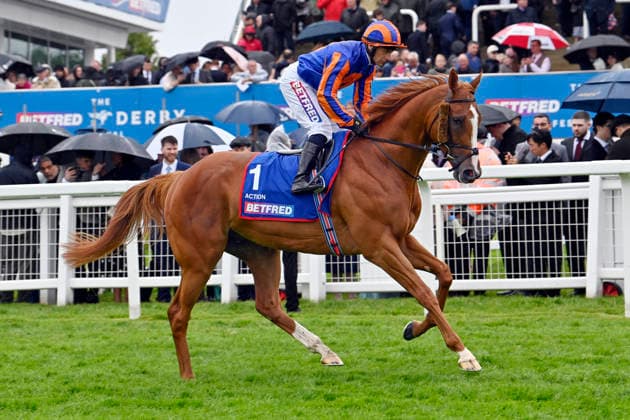 06 06 2026, Epsom, Surrey, GBR Action with Wayne Lordan Epsom Downs racecourse Horse, Jockey, Action, Lordan, Gallop 260606C724EPSOM JPG