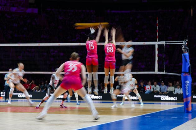 2026 Women s Volleyball Nations League - Quebec City - Day4 Alexa Gray 9 of Canada competes during the 2026 Women s Volleyball Nations League match between France and Canada at Videotron Centre on June 6, 2026, in Quebec City, Canada. Quebec City Quebec Canada  Copyright: xYuanxTianx originalFilename:tian-2026wome260606_np23c.jpg