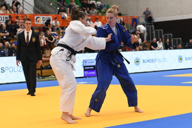 German Judo Championship 2026 on 06 06 2026 in the sports hall on Krefelder Straße in Duisburg Women 63KG Hanna Sedlmair white Charlotte von Leupoldt blue xRx