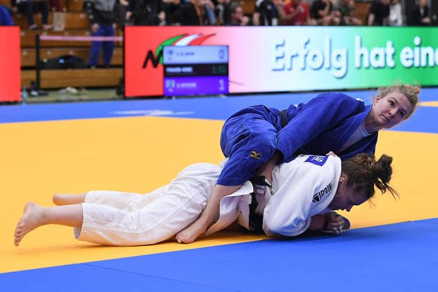 German Judo Championship 2026 on 06 06 2026 in the sports hall on Krefelder Straße in Duisburg Women 63KG Hanna Sedlmair white Charlotte von Leupoldt blue xRx