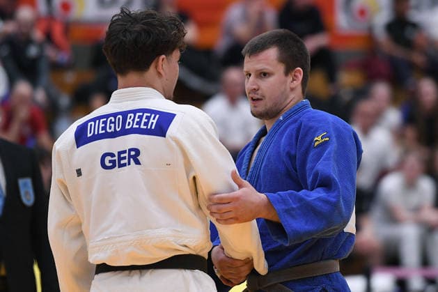 German Judo Championship 2026 on 06 06 2026 in the sports hall on Krefelder Straße in Duisburg Men 81KG Diego Beeh white Michael Löb blue xRx
