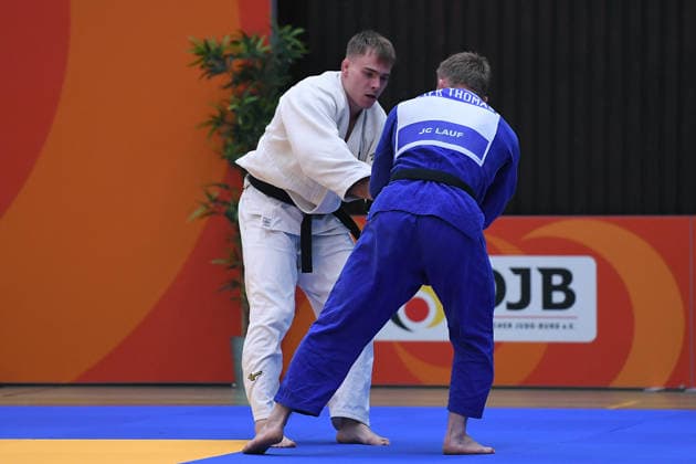 German Judo Championship 2026 on 06 06 2026 in the sports hall on Krefelder Straße in Duisburg Men 81KG Tom Droste white Peter Thomas blue xRx