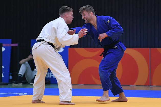 German Judo Championship 2026 on 06 06 2026 in the sports hall on Krefelder Straße in Duisburg Men 81KG Tom Droste white Peter Thomas blue xRx