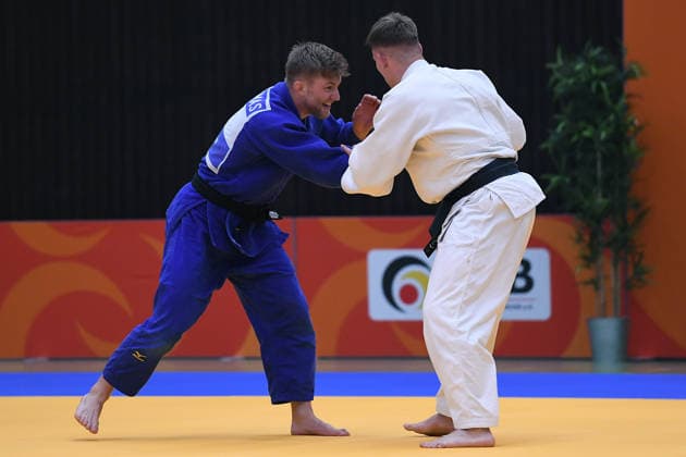 German Judo Championship 2026 on 06 06 2026 in the sports hall on Krefelder Straße in Duisburg Men 81KG Tom Droste white Peter Thomas blue xRx