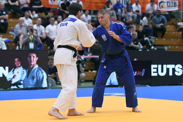 German Judo Championship 2026 on 06 06 2026 in the sports hall on Krefelder Straße in Duisburg Mens final 81KG Dominic Ressel white Maxim Malsch blue xRx