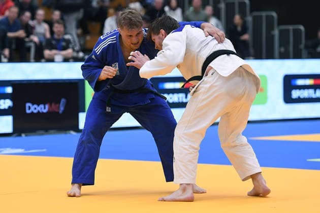German Judo Championship 2026 on 06 06 2026 in the sports hall on Krefelder Straße in Duisburg Mens final 81KG Dominic Ressel white Maxim Malsch blue xRx