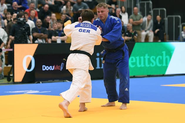 German Judo Championship 2026 on 06 06 2026 in the sports hall on Krefelder Straße in Duisburg Mens final 81KG Dominic Ressel white Maxim Malsch blue xRx