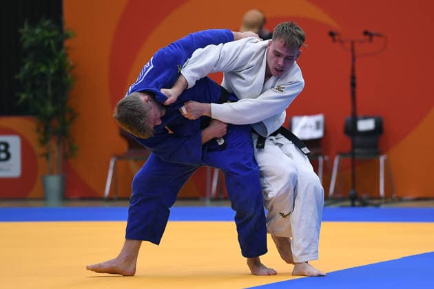 German Judo Championship 2026 on 06 06 2026 in the sports hall on Krefelder Straße in Duisburg Men 81KG Tom Droste white Peter Thomas blue xRx