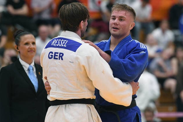 German Judo Championship 2026 on 06 06 2026 in the sports hall on Krefelder Straße in Duisburg Mens final 81KG Dominic Ressel white Maxim Malsch blue xRx