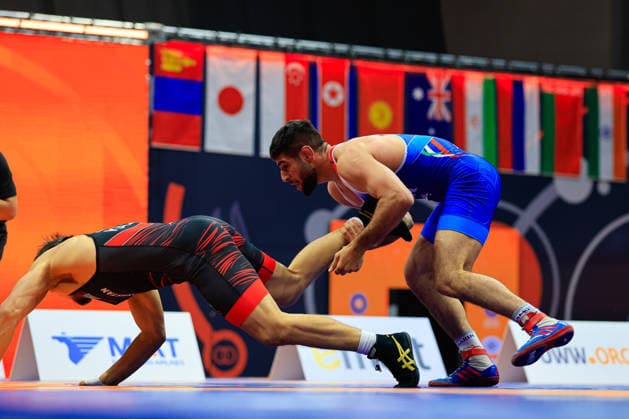 Wrestling Ranking Series Ulaanbaatar Open 79kg FS Mahdi Mohammad Yousefihajivar IRI df Nurdaulet Kuanyshbay KAZ Copyright: xKostadinxAndonovx xUnitedxWorldxWrestlingx Kostadin Andonov United World Wrestling