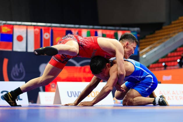 Wrestling Ranking Series Ulaanbaatar Open 57kg FS Chongsong Han PRK df Aiaal Belolyubskii TJK Copyright: xKostadinxAndonovx xUnitedxWorldxWrestlingx Kostadin Andonov United World Wrestling