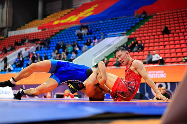 Wrestling Ranking Series Ulaanbaatar Open 57kg FS Chongsong Han PRK df Aiaal Belolyubskii TJK Copyright: xKostadinxAndonovx xUnitedxWorldxWrestlingx Kostadin Andonov United World Wrestling