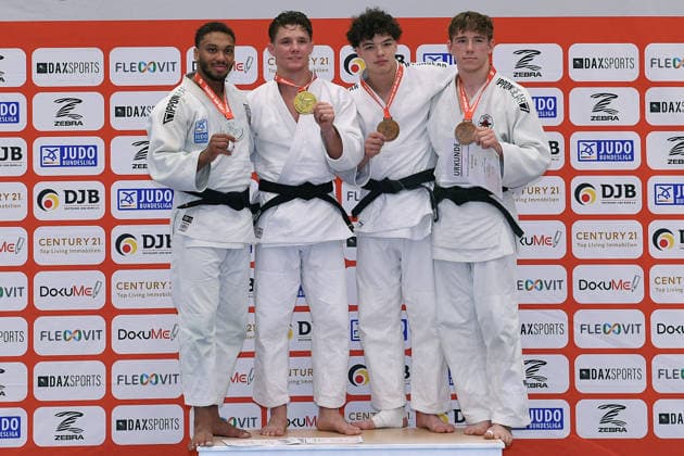 German Judo Championship 2026 on 06 06 2026 in the sports hall on Krefelder Straße in Duisburg Award ceremony Men 73kg 1 Jano Rübo 2 Kevin Abeltshauser 3 Joseph Lehniger 3 Raphael Akoto xRx