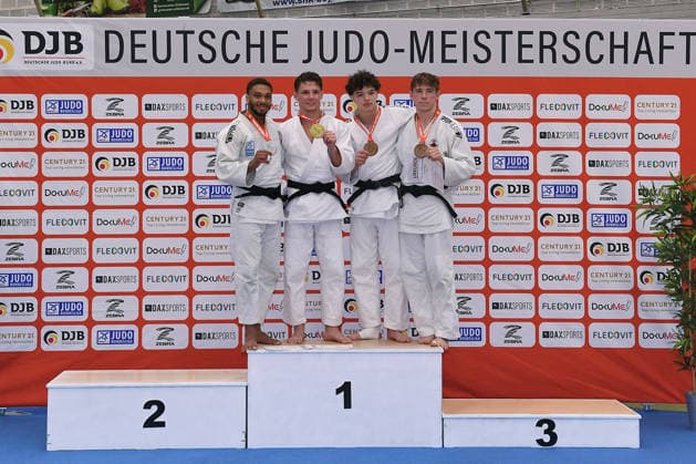 German Judo Championship 2026 on 06 06 2026 in the sports hall on Krefelder Straße in Duisburg Award ceremony Men 73kg 1 Jano Rübo 2 Kevin Abeltshauser 3 Joseph Lehniger 3 Raphael Akoto xRx