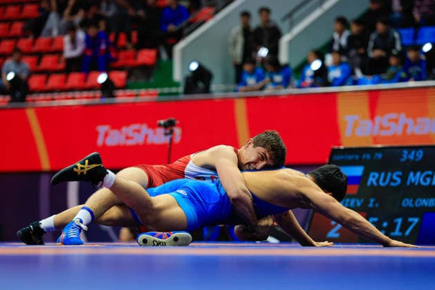 Wrestling Ranking Series Ulaanbaatar Open 79kg FS Ismail Khaniev RUS df Suldkhuu Olonbayar MGL Copyright: xKostadinxAndonovx xUnitedxWorldxWrestlingx Kostadin Andonov United World Wrestling