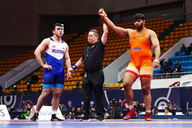 World Ranking Series Ulaanbaatar Open 125kg FS Dinesh Dinesh IND df Timur Kotaev RUS Copyright: xJakexKirkmanx xUnitedxWorldxWresx Jake Kirkman United World Wres