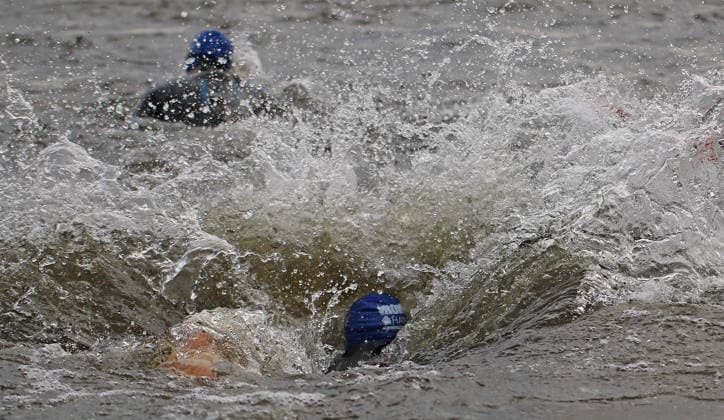 Ironman in Hamburg 2026 A participant in the Age Grouper class at the swim start in the Binnenalster