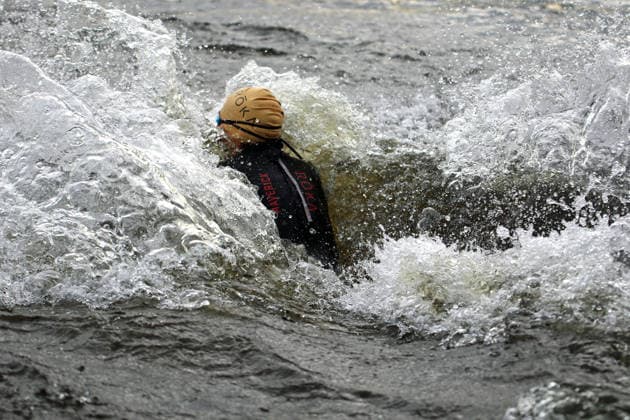 Ironman in Hamburg 2026 A participant in the Age Grouper category at the swim start in the Binnenalster