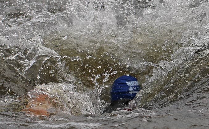 Ironman in Hamburg 2026 A participant in the Age Grouper class at the swim start in the Binnenalster